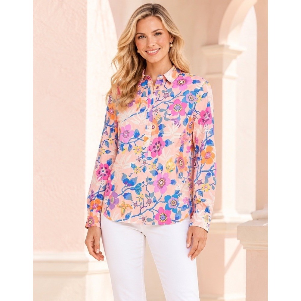 J. Crew Liberty Cotton Floral Classic Popover Shirt Pavilion Pink 6 Resort